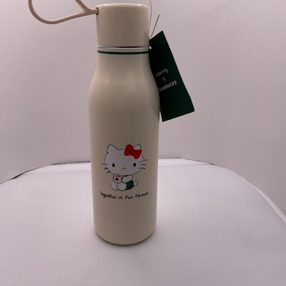Hello Kitty & Starbucks Cream Insulated Stainless Steel Bottle 16oz With Loop Ha